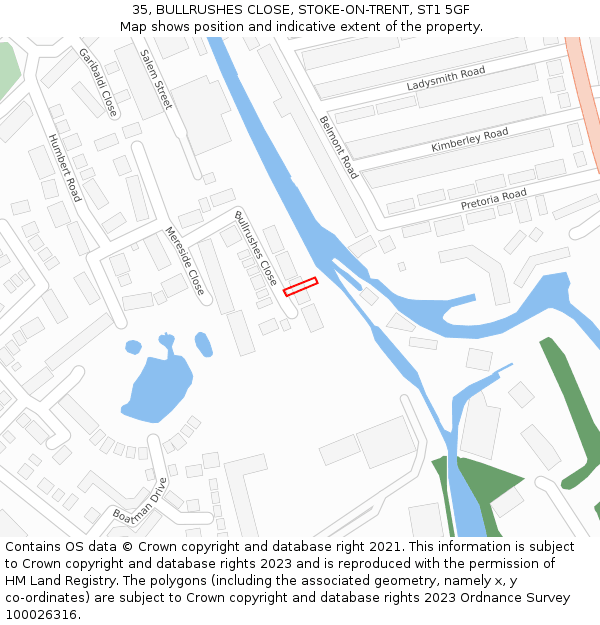 35, BULLRUSHES CLOSE, STOKE-ON-TRENT, ST1 5GF: Location map and indicative extent of plot