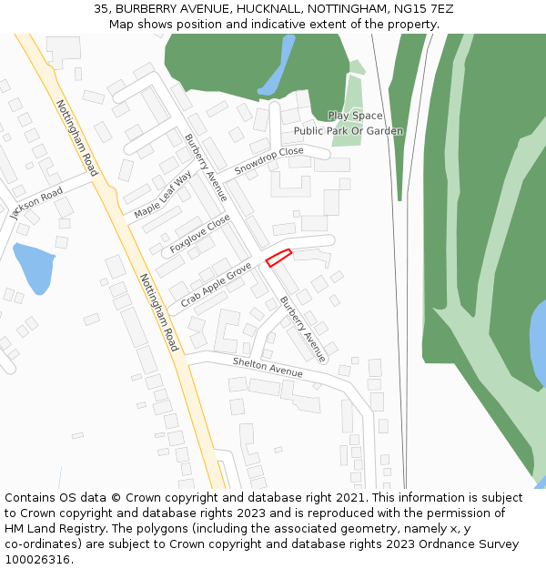 35, BURBERRY AVENUE, HUCKNALL, NOTTINGHAM, NG15 7EZ: Location map and indicative extent of plot