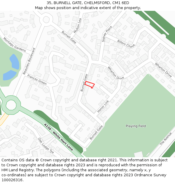 35, BURNELL GATE, CHELMSFORD, CM1 6ED: Location map and indicative extent of plot