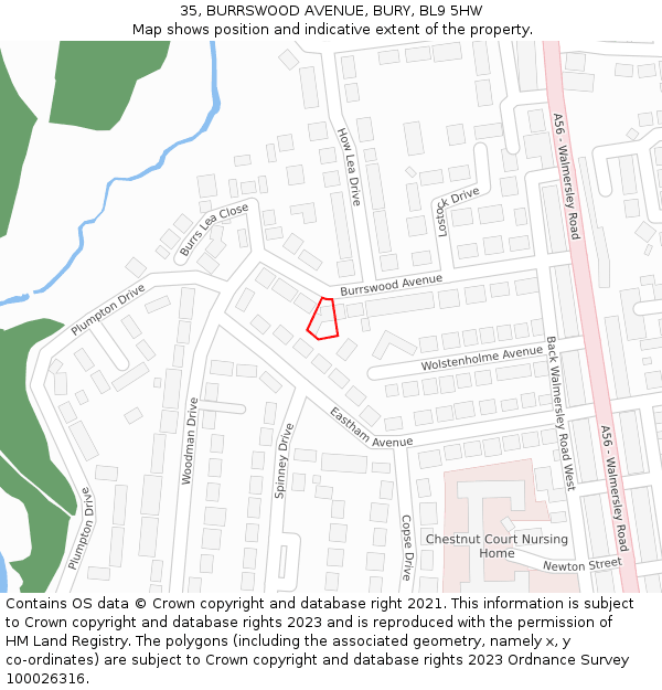 35, BURRSWOOD AVENUE, BURY, BL9 5HW: Location map and indicative extent of plot