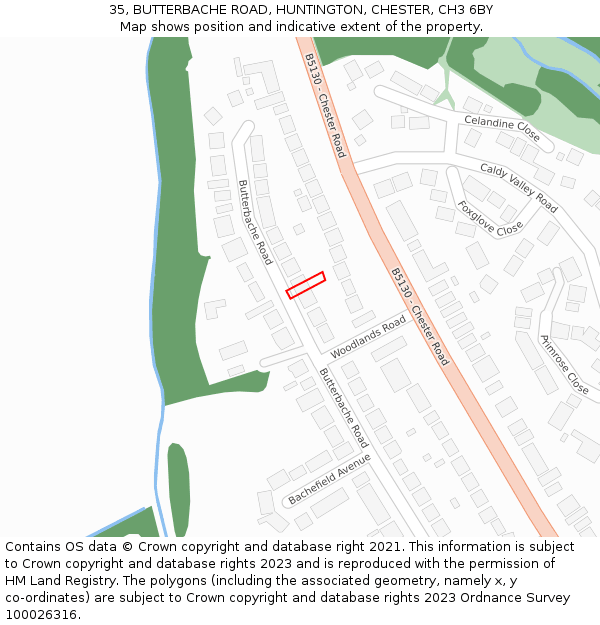 35, BUTTERBACHE ROAD, HUNTINGTON, CHESTER, CH3 6BY: Location map and indicative extent of plot