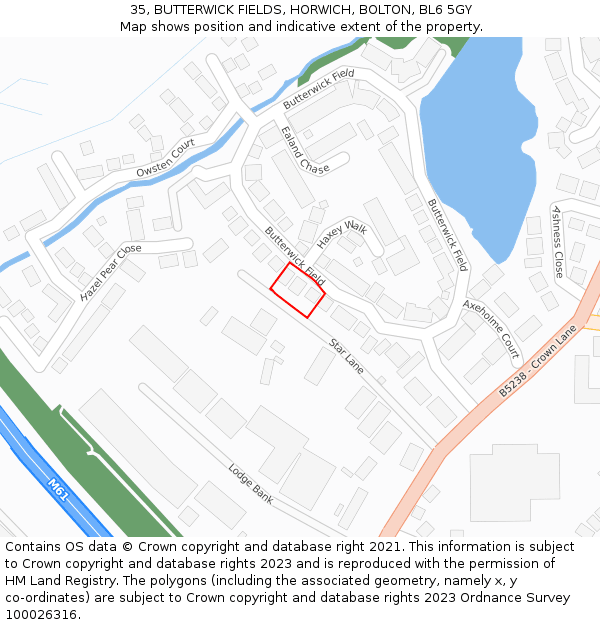 35, BUTTERWICK FIELDS, HORWICH, BOLTON, BL6 5GY: Location map and indicative extent of plot