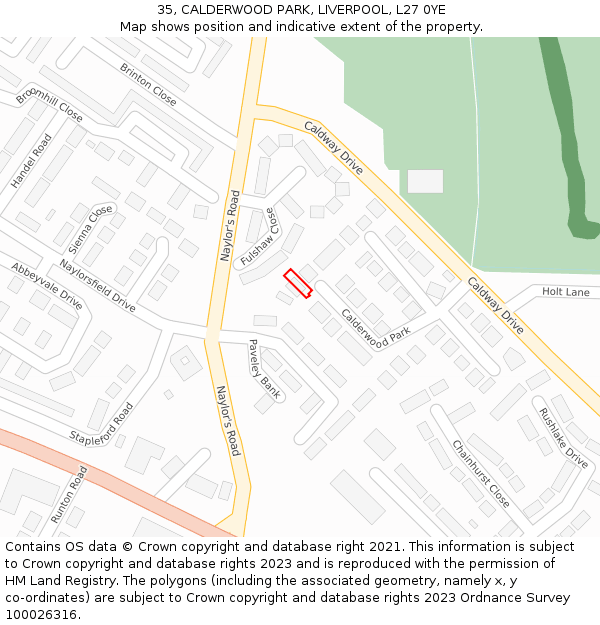 35, CALDERWOOD PARK, LIVERPOOL, L27 0YE: Location map and indicative extent of plot