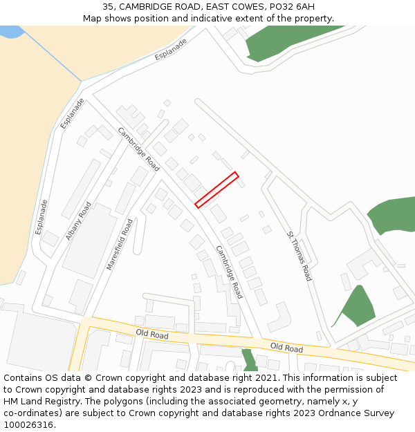 35, CAMBRIDGE ROAD, EAST COWES, PO32 6AH: Location map and indicative extent of plot
