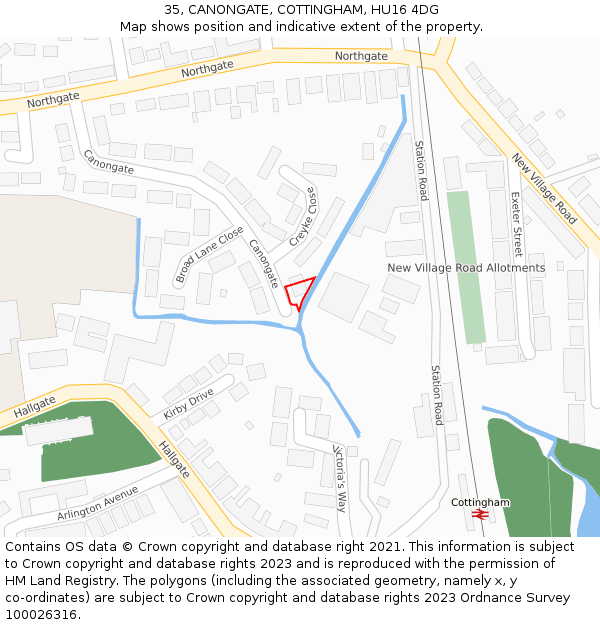 35, CANONGATE, COTTINGHAM, HU16 4DG: Location map and indicative extent of plot