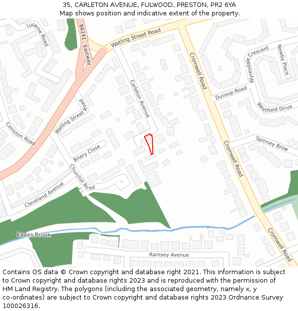 35, CARLETON AVENUE, FULWOOD, PRESTON, PR2 6YA: Location map and indicative extent of plot