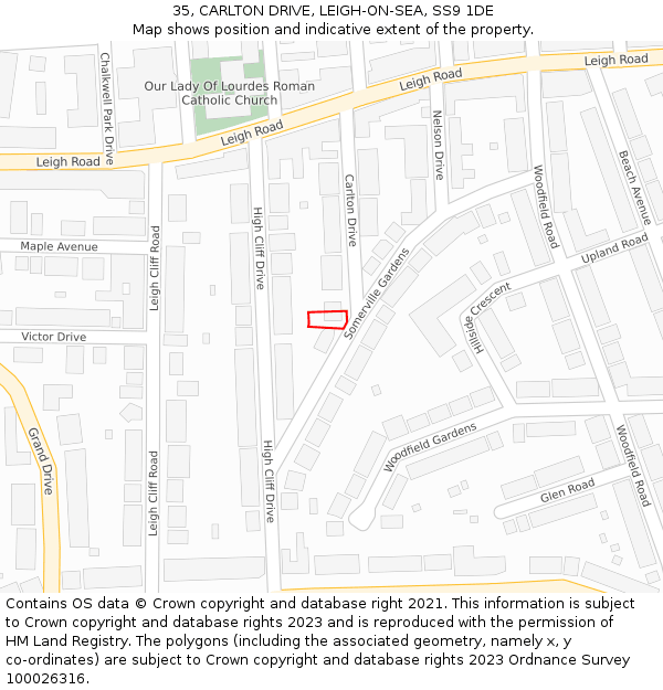 35, CARLTON DRIVE, LEIGH-ON-SEA, SS9 1DE: Location map and indicative extent of plot