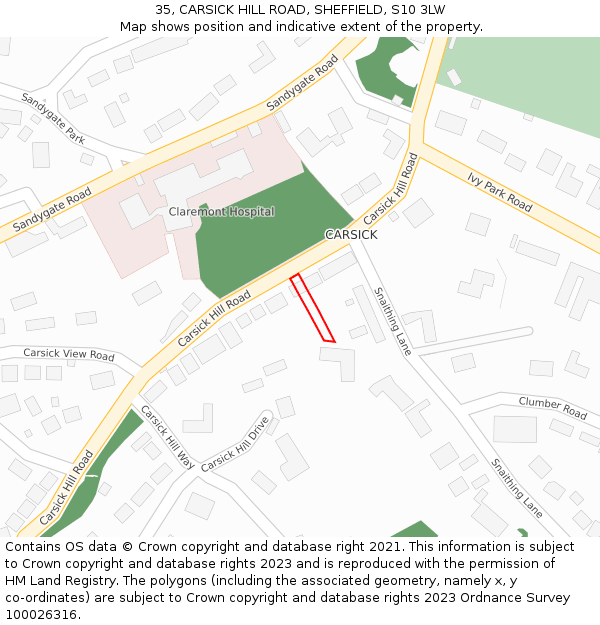 35, CARSICK HILL ROAD, SHEFFIELD, S10 3LW: Location map and indicative extent of plot