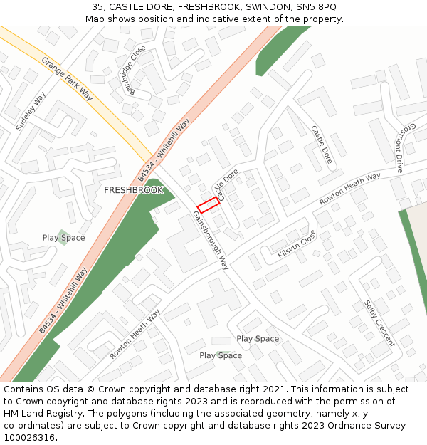 35, CASTLE DORE, FRESHBROOK, SWINDON, SN5 8PQ: Location map and indicative extent of plot