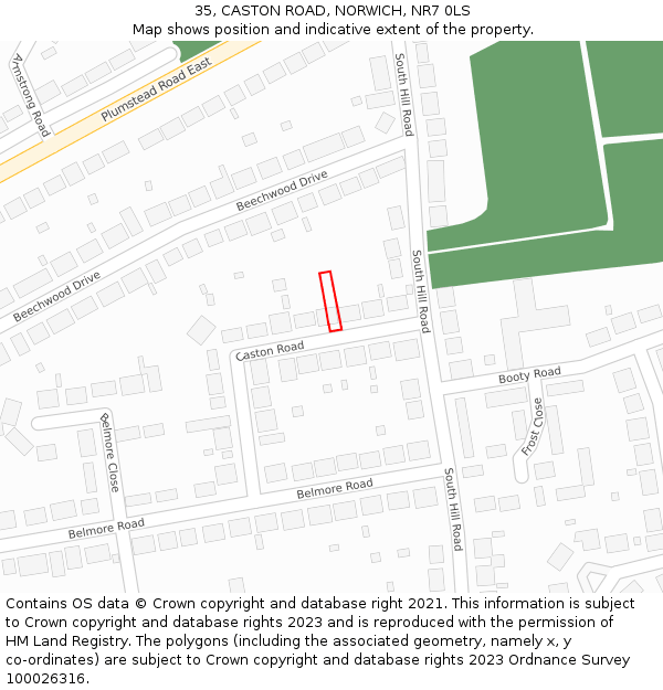 35, CASTON ROAD, NORWICH, NR7 0LS: Location map and indicative extent of plot