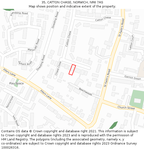 35, CATTON CHASE, NORWICH, NR6 7AS: Location map and indicative extent of plot