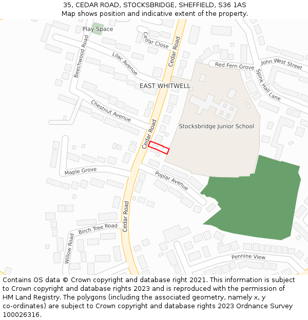35, CEDAR ROAD, STOCKSBRIDGE, SHEFFIELD, S36 1AS: Location map and indicative extent of plot