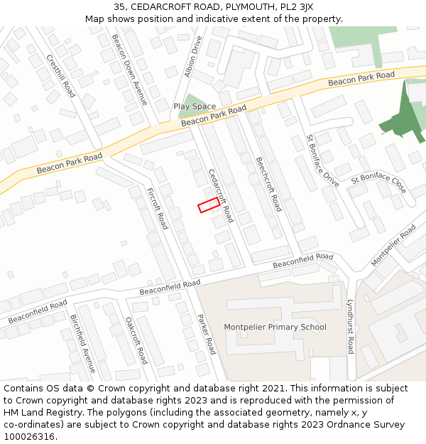 35, CEDARCROFT ROAD, PLYMOUTH, PL2 3JX: Location map and indicative extent of plot