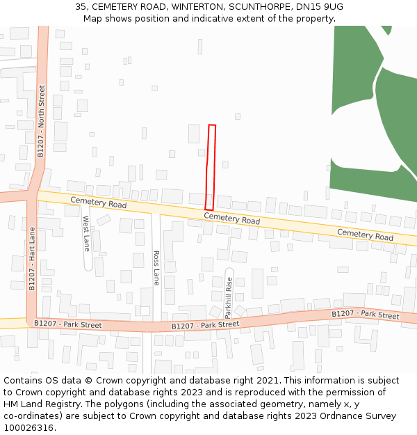 35, CEMETERY ROAD, WINTERTON, SCUNTHORPE, DN15 9UG: Location map and indicative extent of plot
