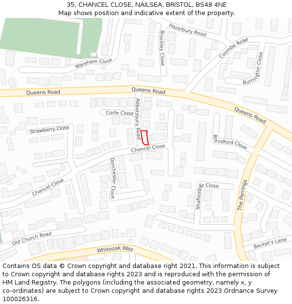 35, CHANCEL CLOSE, NAILSEA, BRISTOL, BS48 4NE: Location map and indicative extent of plot