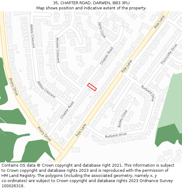 35, CHAPTER ROAD, DARWEN, BB3 3PU: Location map and indicative extent of plot