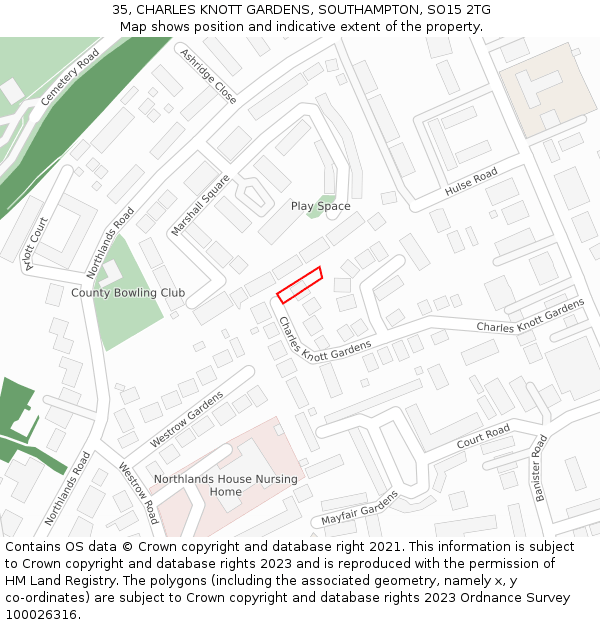 35, CHARLES KNOTT GARDENS, SOUTHAMPTON, SO15 2TG: Location map and indicative extent of plot
