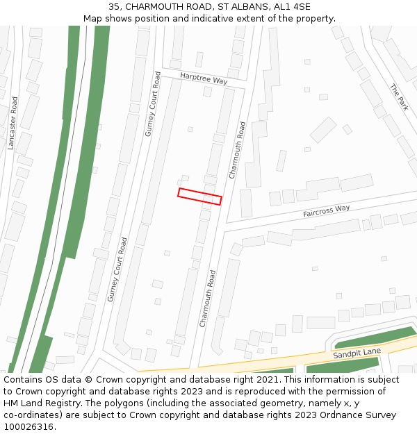 35, CHARMOUTH ROAD, ST ALBANS, AL1 4SE: Location map and indicative extent of plot