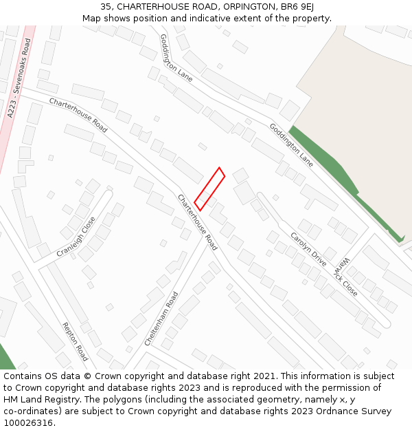 35, CHARTERHOUSE ROAD, ORPINGTON, BR6 9EJ: Location map and indicative extent of plot