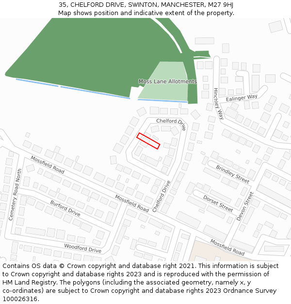 35, CHELFORD DRIVE, SWINTON, MANCHESTER, M27 9HJ: Location map and indicative extent of plot