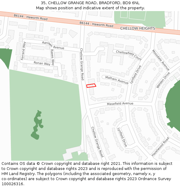 35, CHELLOW GRANGE ROAD, BRADFORD, BD9 6NL: Location map and indicative extent of plot