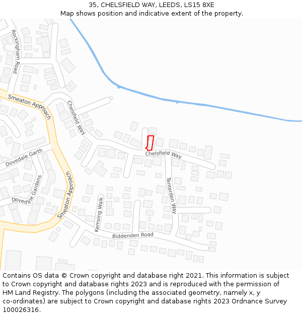 35, CHELSFIELD WAY, LEEDS, LS15 8XE: Location map and indicative extent of plot