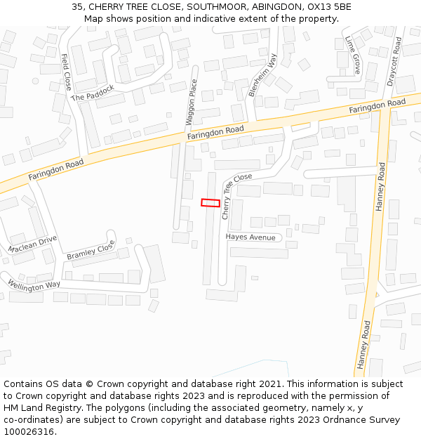 35, CHERRY TREE CLOSE, SOUTHMOOR, ABINGDON, OX13 5BE: Location map and indicative extent of plot