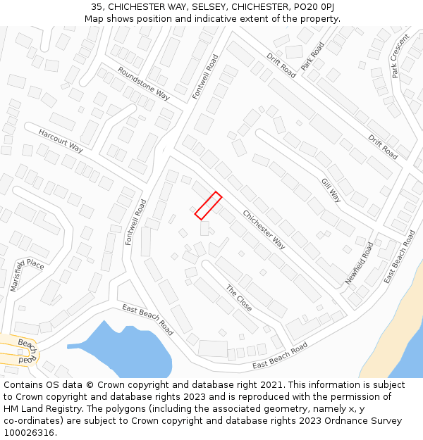 35, CHICHESTER WAY, SELSEY, CHICHESTER, PO20 0PJ: Location map and indicative extent of plot