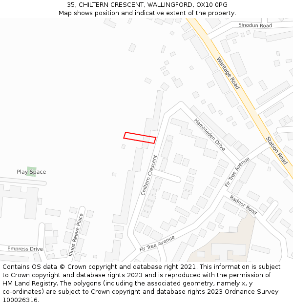 35, CHILTERN CRESCENT, WALLINGFORD, OX10 0PG: Location map and indicative extent of plot