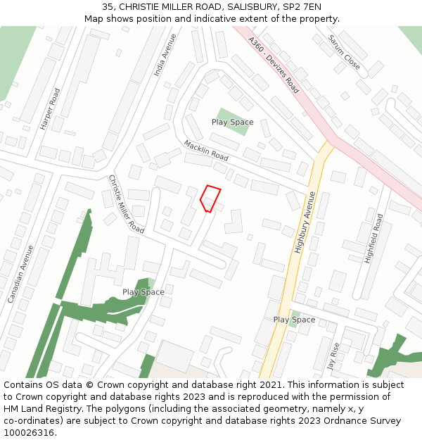 35, CHRISTIE MILLER ROAD, SALISBURY, SP2 7EN: Location map and indicative extent of plot