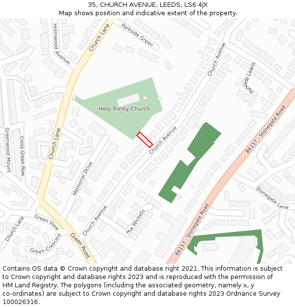 35, CHURCH AVENUE, LEEDS, LS6 4JX: Location map and indicative extent of plot