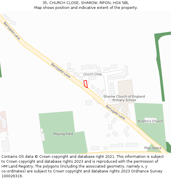 35, CHURCH CLOSE, SHAROW, RIPON, HG4 5BL: Location map and indicative extent of plot