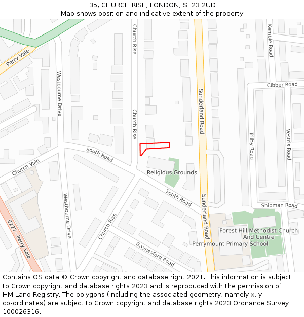 35, CHURCH RISE, LONDON, SE23 2UD: Location map and indicative extent of plot