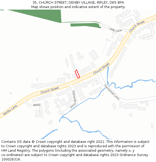 35, CHURCH STREET, DENBY VILLAGE, RIPLEY, DE5 8PA: Location map and indicative extent of plot