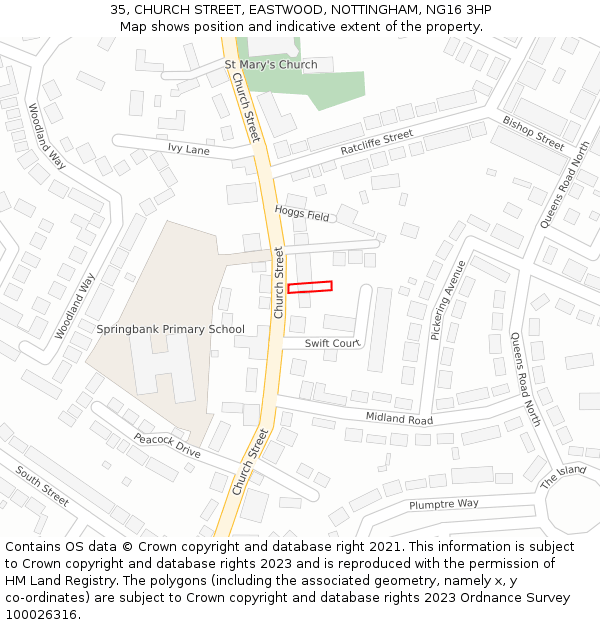 35, CHURCH STREET, EASTWOOD, NOTTINGHAM, NG16 3HP: Location map and indicative extent of plot