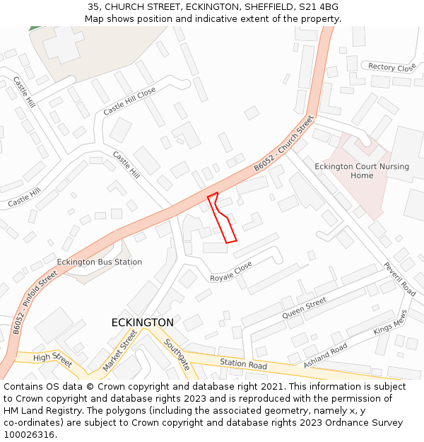 35, CHURCH STREET, ECKINGTON, SHEFFIELD, S21 4BG: Location map and indicative extent of plot