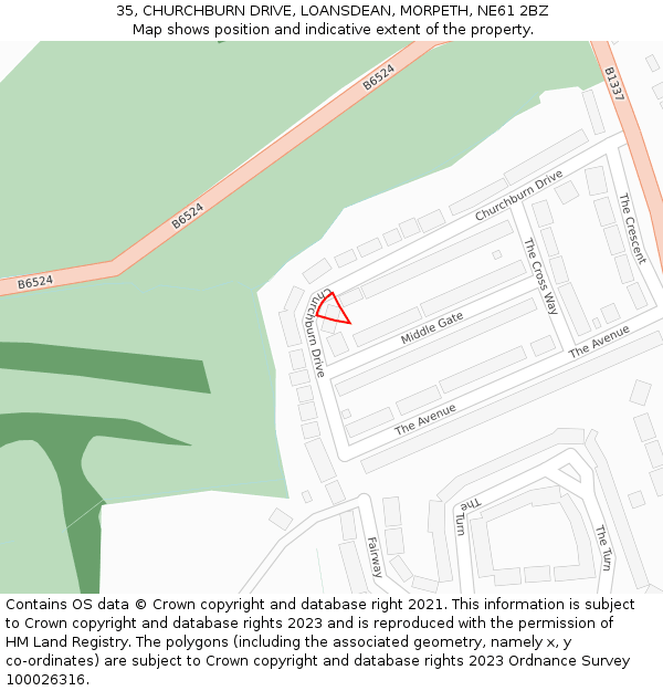 35, CHURCHBURN DRIVE, LOANSDEAN, MORPETH, NE61 2BZ: Location map and indicative extent of plot