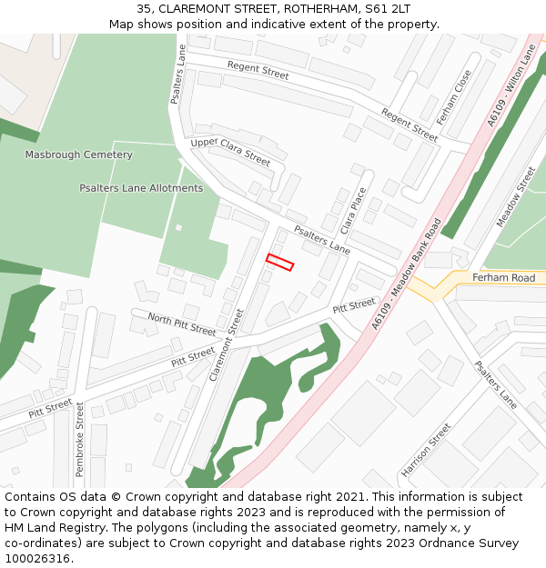 35, CLAREMONT STREET, ROTHERHAM, S61 2LT: Location map and indicative extent of plot