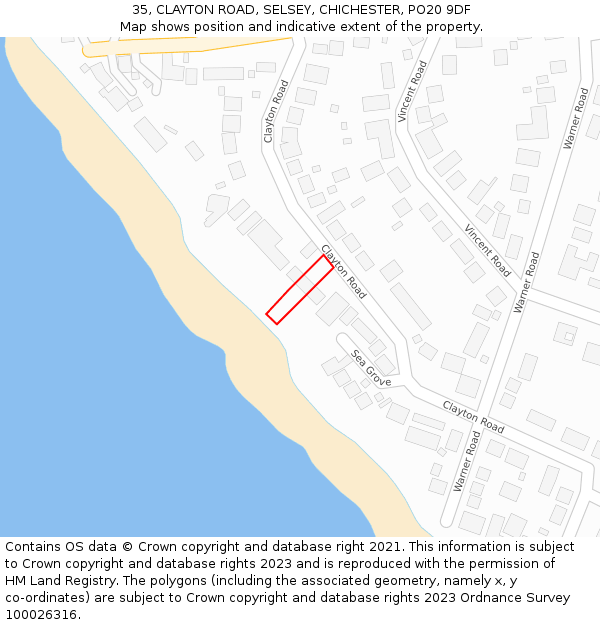 35, CLAYTON ROAD, SELSEY, CHICHESTER, PO20 9DF: Location map and indicative extent of plot