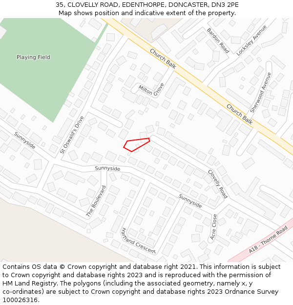 35, CLOVELLY ROAD, EDENTHORPE, DONCASTER, DN3 2PE: Location map and indicative extent of plot