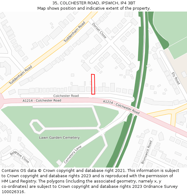 35, COLCHESTER ROAD, IPSWICH, IP4 3BT: Location map and indicative extent of plot