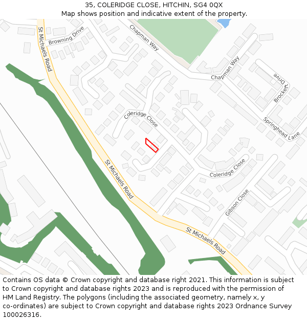 35, COLERIDGE CLOSE, HITCHIN, SG4 0QX: Location map and indicative extent of plot