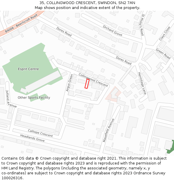 35, COLLINGWOOD CRESCENT, SWINDON, SN2 7AN: Location map and indicative extent of plot