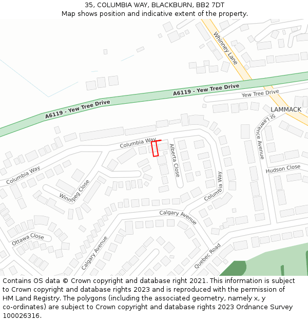 35, COLUMBIA WAY, BLACKBURN, BB2 7DT: Location map and indicative extent of plot
