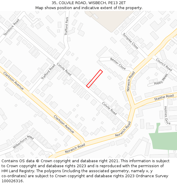 35, COLVILE ROAD, WISBECH, PE13 2ET: Location map and indicative extent of plot