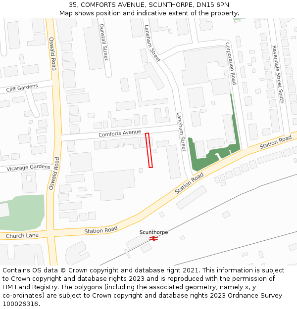 35, COMFORTS AVENUE, SCUNTHORPE, DN15 6PN: Location map and indicative extent of plot
