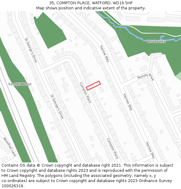 35, COMPTON PLACE, WATFORD, WD19 5HF: Location map and indicative extent of plot