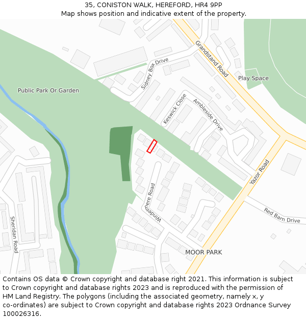 35, CONISTON WALK, HEREFORD, HR4 9PP: Location map and indicative extent of plot