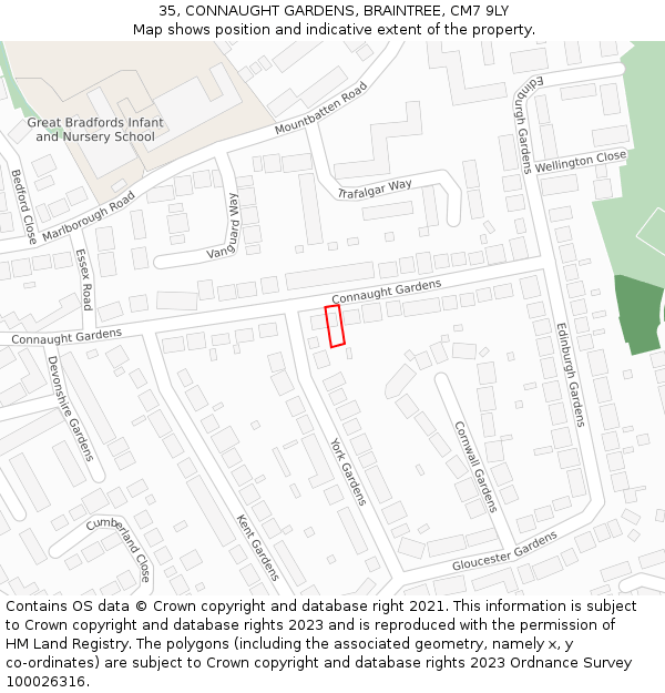 35, CONNAUGHT GARDENS, BRAINTREE, CM7 9LY: Location map and indicative extent of plot