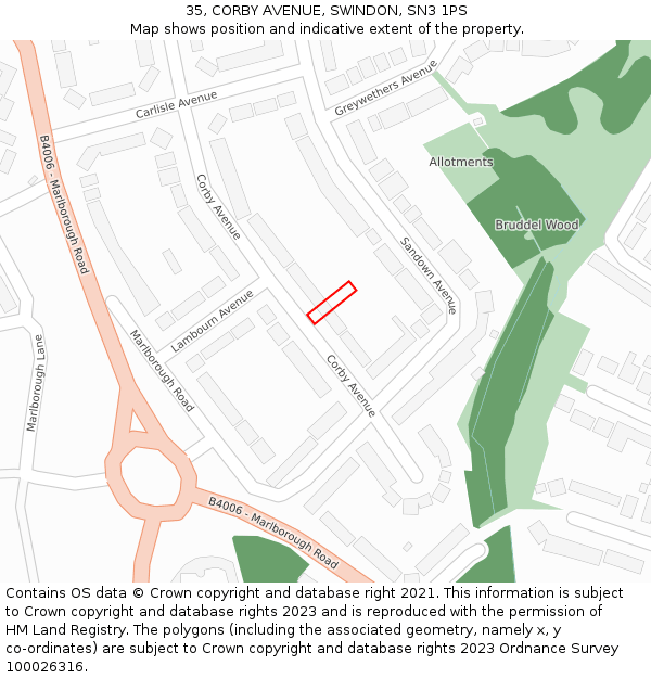 35, CORBY AVENUE, SWINDON, SN3 1PS: Location map and indicative extent of plot
